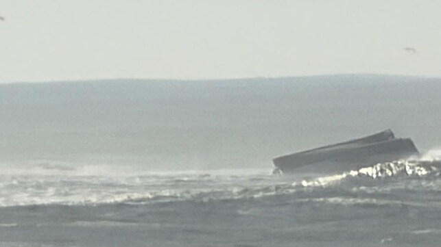 The upturned hull of the Vila de Caminha off Portugal, Dec. 14 (Salvamento Maritimo)