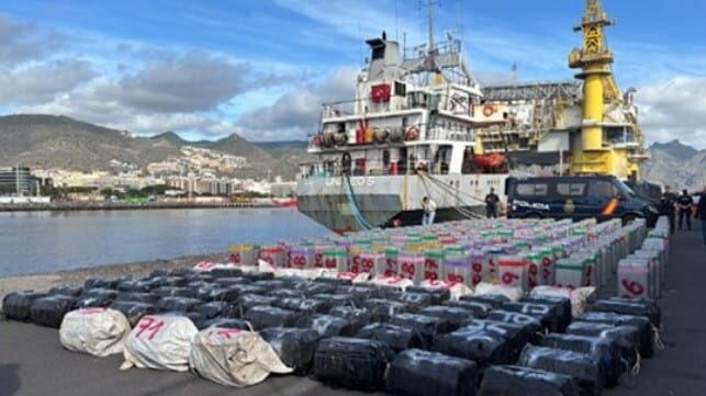 cocaine displayed on dock after being seized from ship