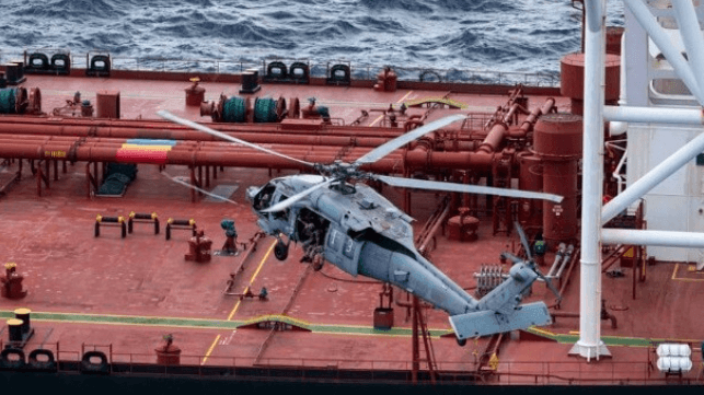 U.S. forces board a tanker full of Venezuelan oil in the Indian Ocean, Feb 2026 (USCG)