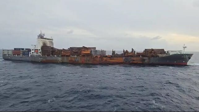 fire-damaged containership