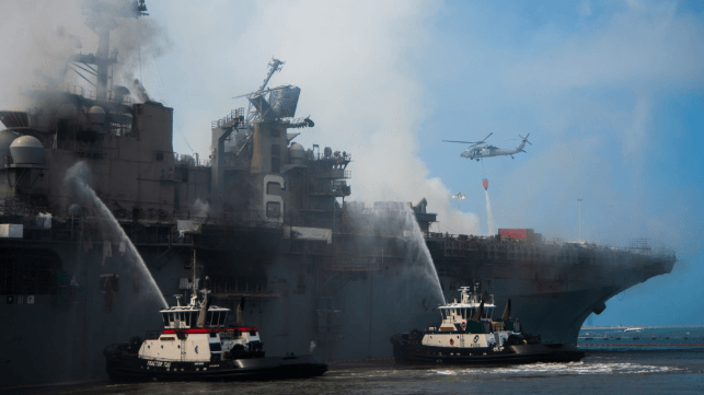 The fire aboard USS Bonhomme Richard caused $3 billion in damage and the ship was declared a total loss (USN)