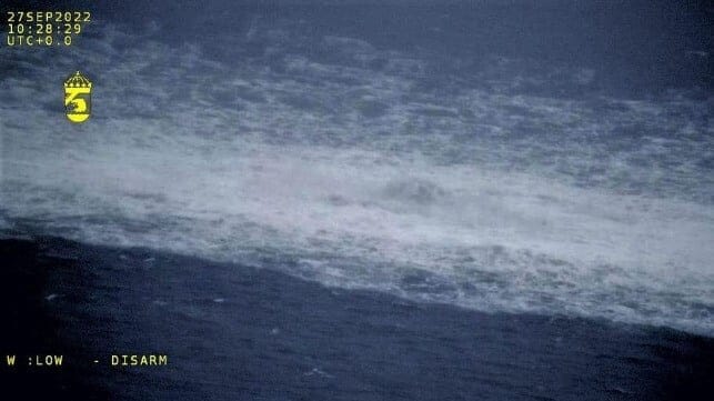Gas roils the surface of the Baltic after one of the three Nord Stream pipeline blasts (Swedish Coast Guard)