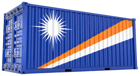 Blue Cargo Shipping Container with Marshall Islands Flag