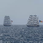 Gorch Fock (left) with Romanian sister ship Mircea (right) (USCG)