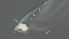 The spread of the oil plume from the Caroline Bezengi wrecked on Jazirat Al Qibliyyah, as seen on August 7 (Sentinel-2b/CJRC)