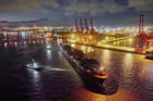 containership departing China for Arctic transit