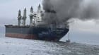 ship burning in the Strait of Hormuz after attack