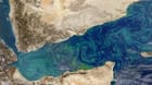 Phytoplankton blooms reveal the turbulent currents of the Gulf of Aden, 2018 (NASA)