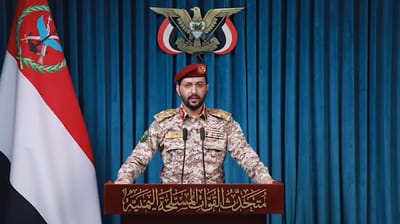Brigadier Yahya Saree makes a passionate speech broadening the scope of the fighting which broke out this week (video from Houthi TV)