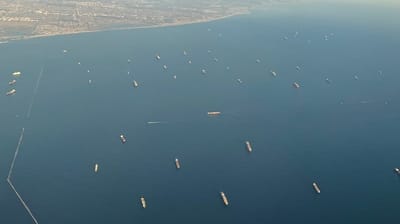 containerships at anchor off southern California
