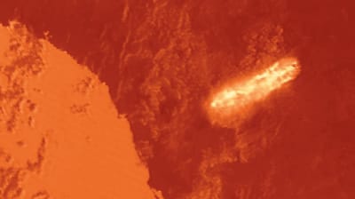 Low-resolution infrared sensing shows a huge plume of heat along a remote stretch of the East-West Pipeline, September 10 (Sentinel-3 / analysis JH Crudeoil231)