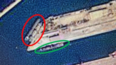 <p><em>The Station 720 quay in Tartus on September 11, with the tanker General Skobelev moored on the open flank of what seems to be a warship (Sentinel-2)/CJRC)</em></p>