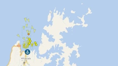 Vessels at anchor off Khasab, at the north end of the Musandam Peninsula (VesselFinder)