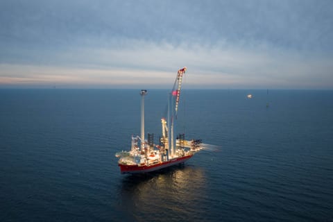 Sister ship Wind Osprey working at sea (Press handout image courtesy Cadeler)