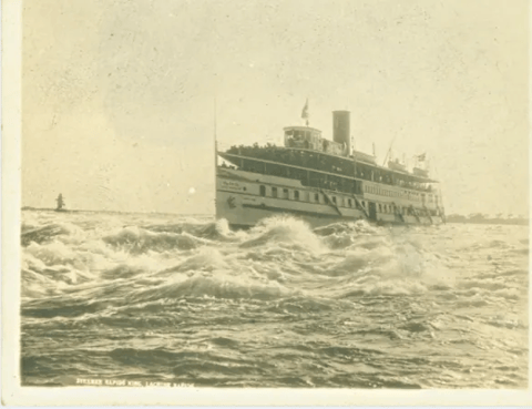 RAPIDS KING riding the rapids around 1920 . . . Sailing downstream along St. Lawrence River to Montreal 