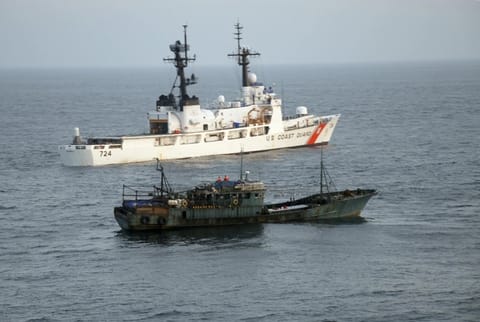 Clear offender: a Chinese distant-water fishing vessel caught with illegal drift net gear at a position off Japan, 2008 (USCG file image)