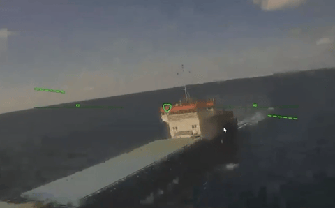 A Ukrainian drone strike on a Russia-linked bulker, Sept. 16 (USF)