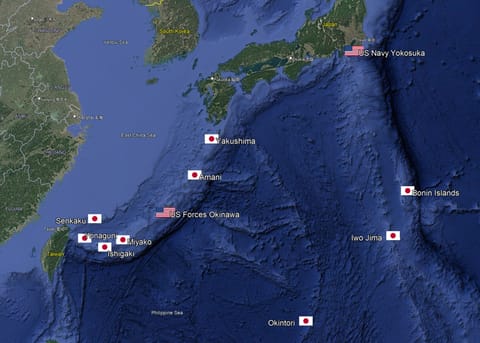 The Japanese southern islands worrying China (Google Earth/CJRC)