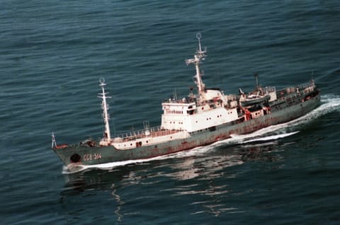 Russian trawlers have been used for intelligence duties since the Cold War, alongside more formal spy ships like the Seliger, above (USN)