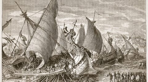 The naval battle of the harbor of Syracuse, 1890 (artist unknown / public domain)