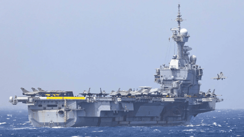 FS Charles de Gaulle in the Arabian Sea seen from HMS Dragon (Royal Navy)