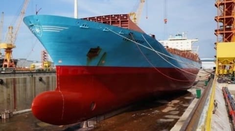 Maersk container vessel in dry dock