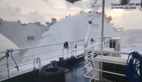 China Coast Guard firing water canon
