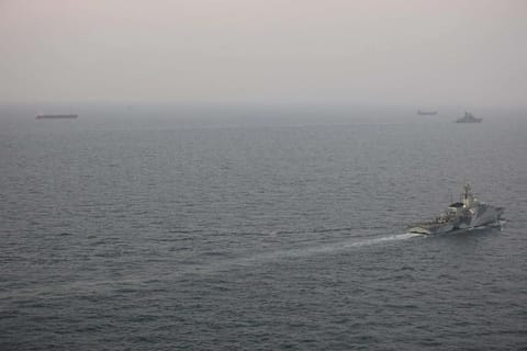 The Royal Navy escorts a guarded flotilla of Russian military cargo vessels in the English Channel, including the notorious Sparta, named in Dossier Center's report (Royal Navy file image)