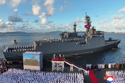 North Korean destroyer being commissioned