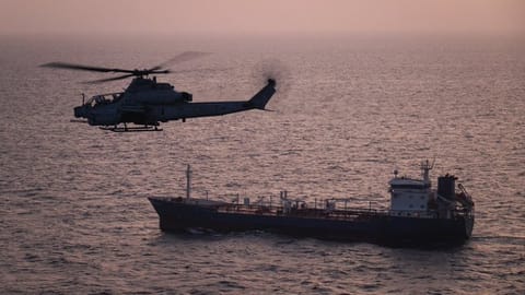 US  helicopter monitoring commercial shipping