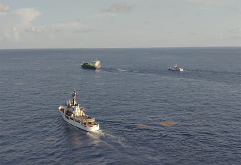 USCG cutters escorting containership