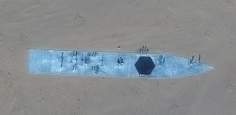 A second target with a layout distinctly similar to an Arleigh Burke-class destroyer (Satellite image ©2021 Maxar Technologies)