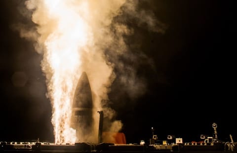 An SM-3 Block IIa interceptor departs its VLS cell in a test shot (USN file image)