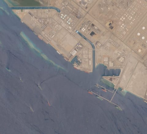 Tankers loading at Yanbu (file image via Sentinel-2 / CJRC)
