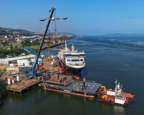 Ferguson Marine yard with ferry and frigate blocks