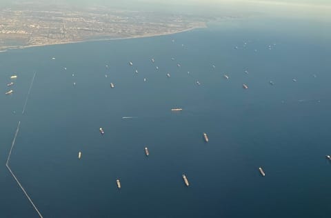 containerships at anchor off southern California