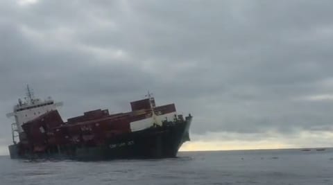 containership attacked and sinking