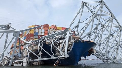 Dali containership and remains of bridge