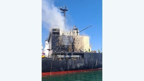 damaged cargo ship struck by Russian attack