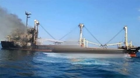 bulker on fire after attack