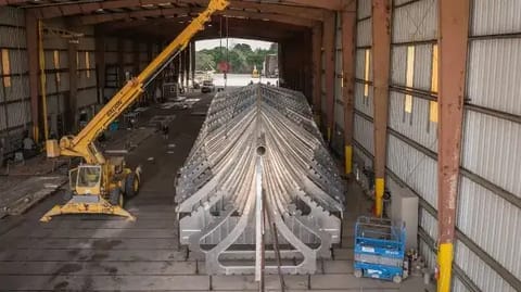 A prototype Romulus hull under construction at Breaux Brothers (HII)