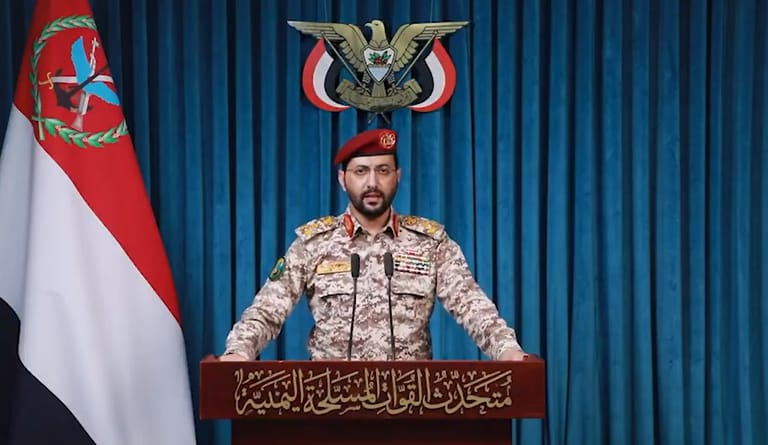 Brigadier Yahya Saree makes a passionate speech broadening the scope of the fighting which broke out this week (video from Houthi TV)