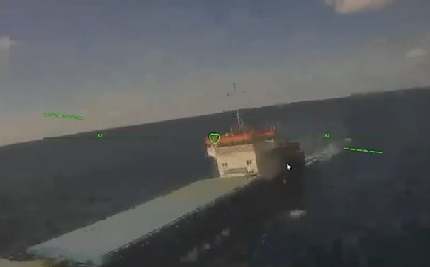 A Ukrainian drone strike on a Russia-linked bulker, Sept. 16 (USF)
