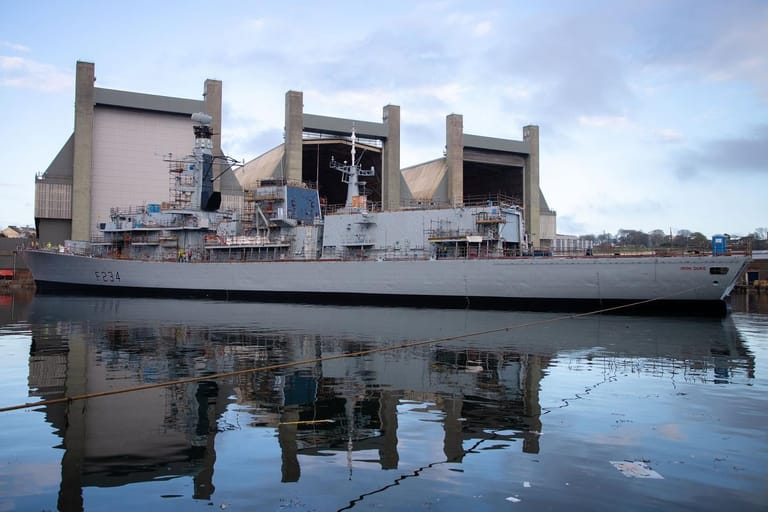 HMS Iron Duke towards the end of a 49-month refit, 2022. The vessel was de facto decommissioned after 16 months of additional operational service (Royal Navy)