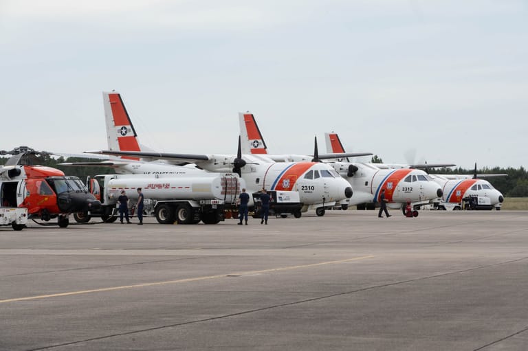 U.S. Coast Guard aircraft staged to conduct post-storm damage assessments and SAR operations (USCG)
