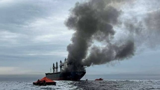 bulker on fire and abandoned after attack in Strait of Hormuz