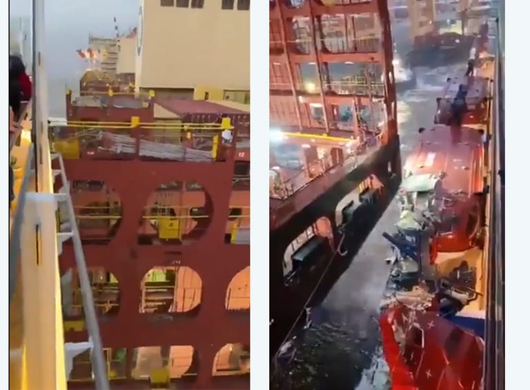 cruise ship hitting containership
