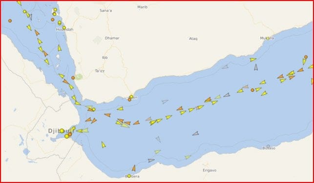 shipping traffic Red Sea, Bab el-Mandeb, Gulf of Aden