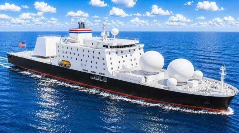 Missile tracking vessel on training ship hull