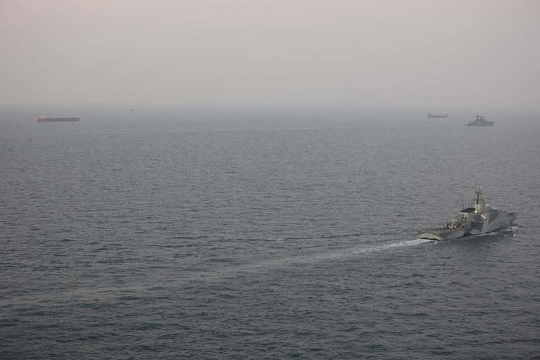 The Royal Navy escorts a guarded flotilla of Russian military cargo vessels in the English Channel, including the notorious Sparta, named in Dossier Center's report (Royal Navy file image)